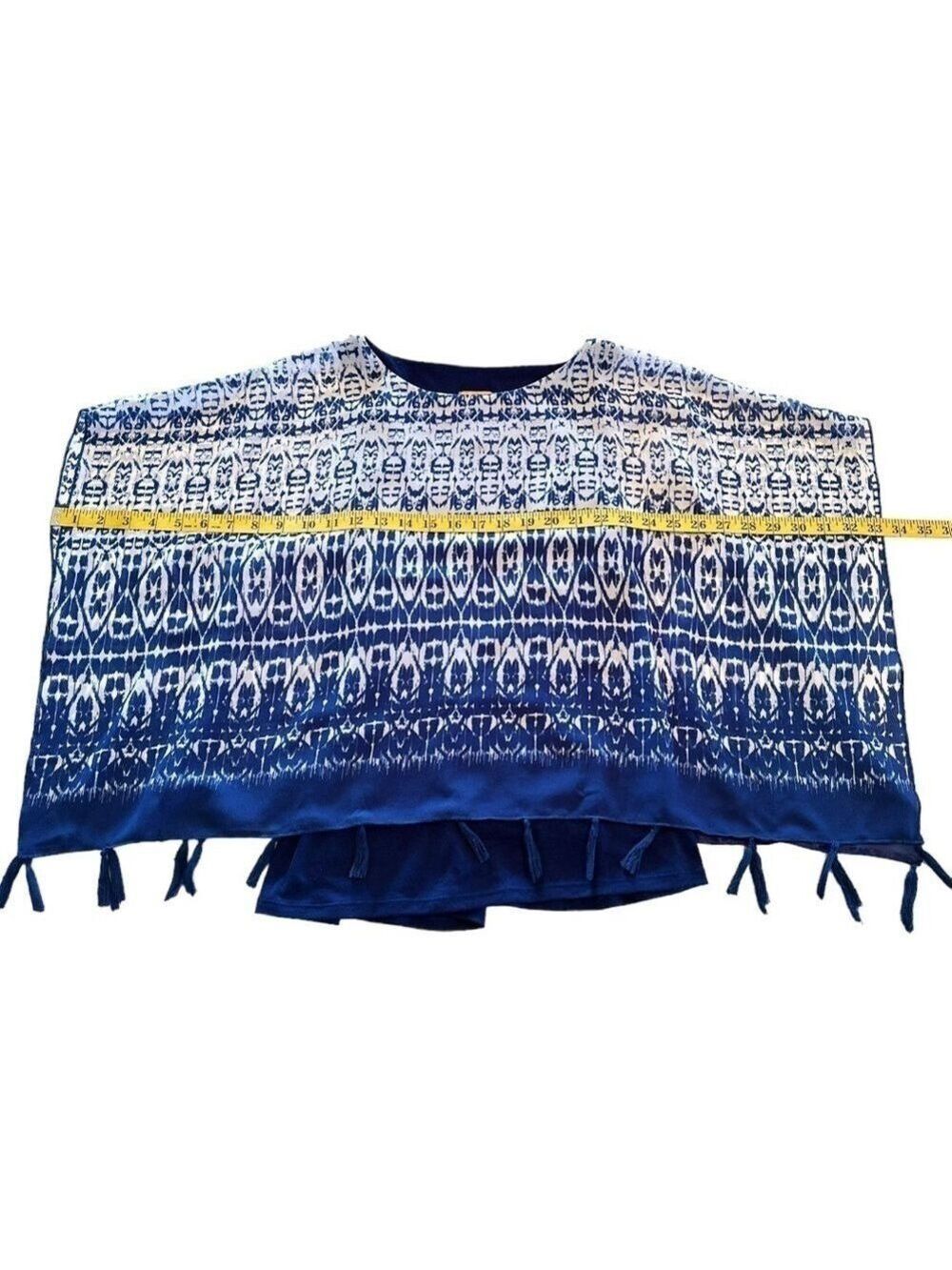Ruby Rd. Boho Abstract Tunic Blouse Blue & White Kimono Sleeves, PETITE Medium - Picture 9 of 15